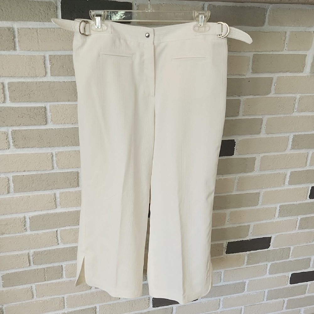 Larry Levine Tone On Tone Striped Straight Leg Cropped Pants Petite